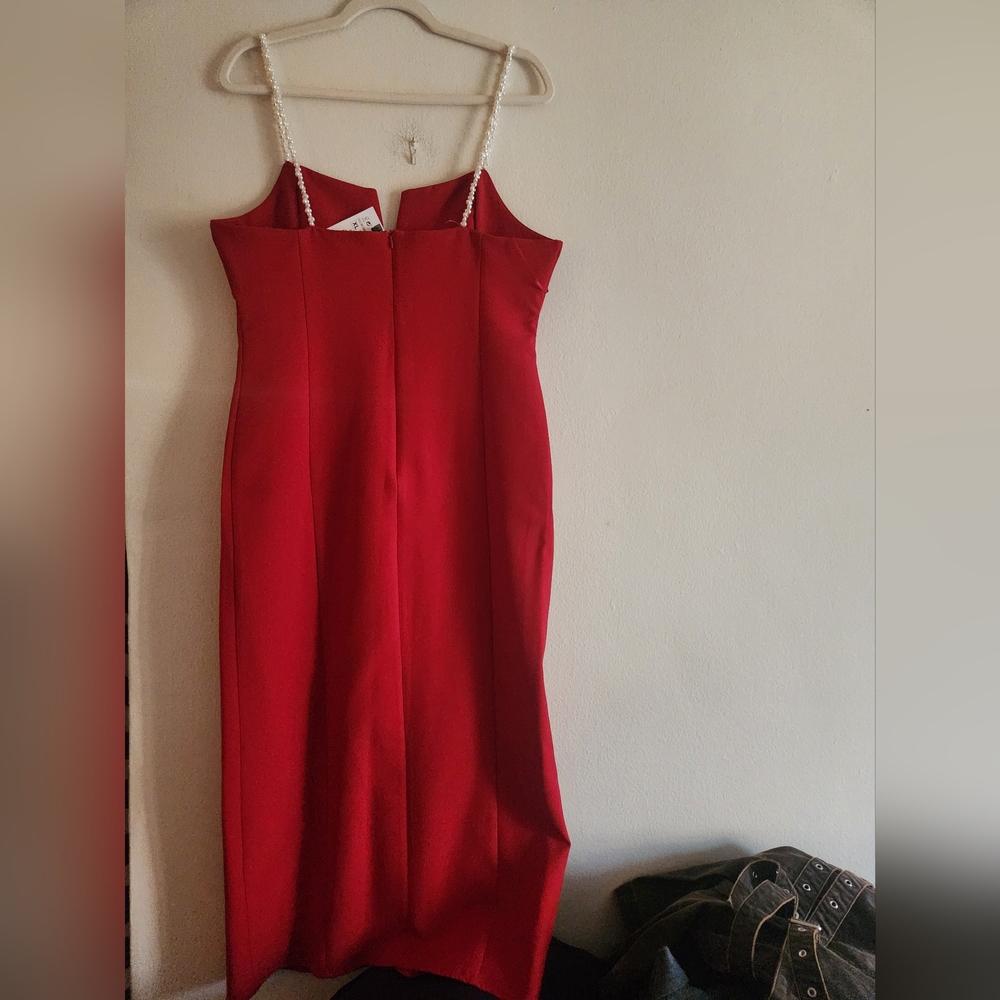 Zara midi dress with pearl straps red size XL BNWT - Picture 3 of 15
